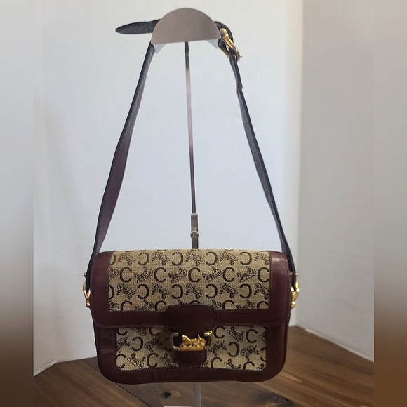 💥SALE Celine Macadam Carriage Rare has COA vintage leather canvas shoulder bag - Picture 1 of 16